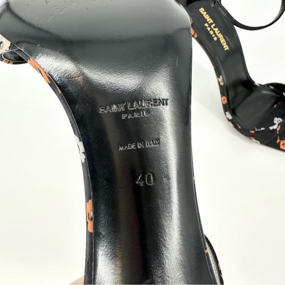 SAINT LAURENT Bea Ankle Strap Sandals Heels Polka Dot Floral Mixed - Picture 12 of 12
